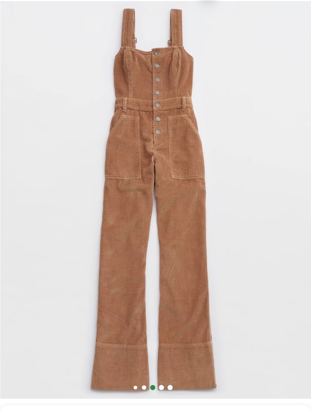 Aerie Corduroy Kick Flare Overalls jumpsuit khaki wide leg cappuccino buttons - Picture 4 of 10